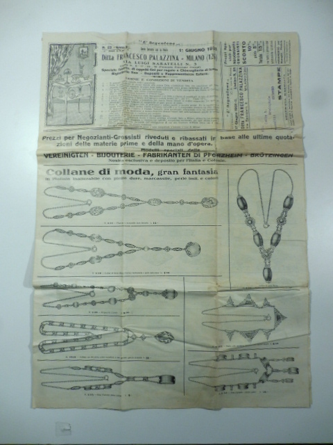 L'argentone. Ditta Francesco Palazzina. 1 giugno 1931. Oggetti fini per regalo  e chincaglieria di lusso...
